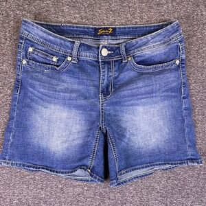 Seven7 Shorts Womens 10 Blue Denim Jean Embellished Pockets Preppy Bermudas 32x6